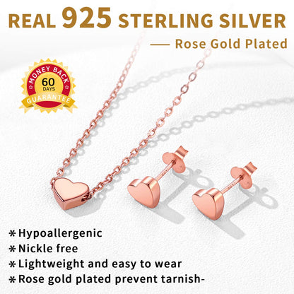 Valentines Birthday Christmas Mother'S Day Gift for Women Heart Necklace and Earrings Set | 925 Sterling Silver Jewelry Set with Pendant and Stud Gift